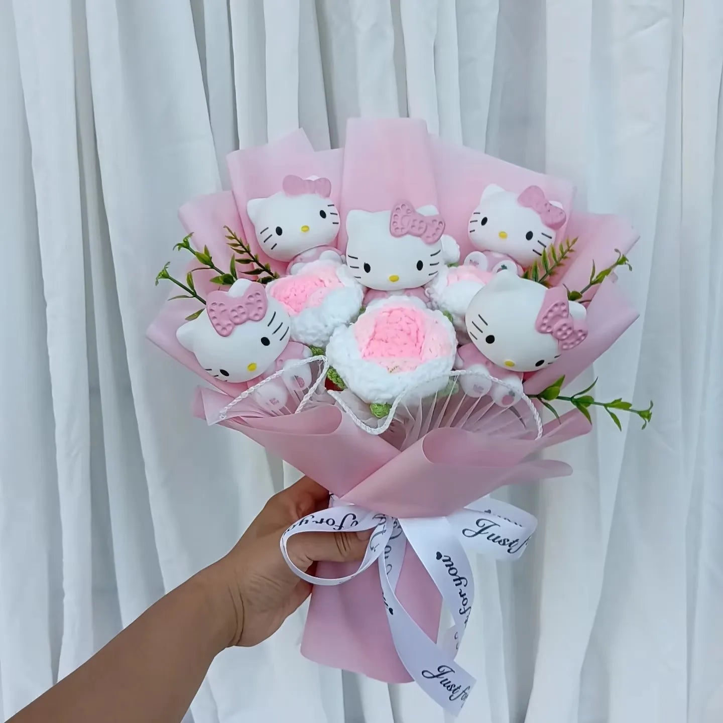 Hello Kitty Plush Bouquet with Rose Kawaii Anime Fluffy Stuffed Plush Doll Christmas Valentine's Day Holiday Birthday Gift