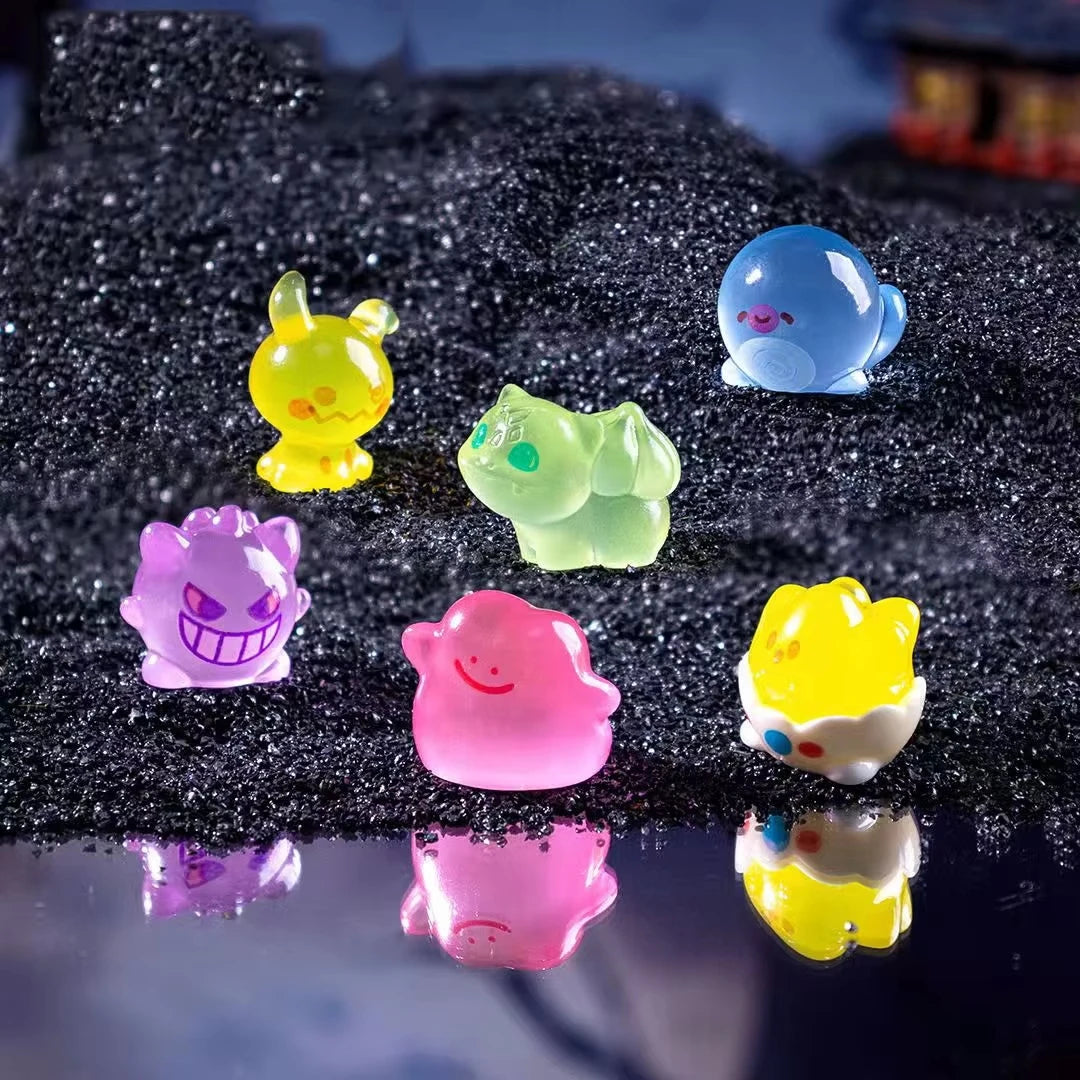 6PCS/SET Pokemon Pikachu Anime Figures Cute Gengar Bulbasaur Luminous Toys For Adult Kawaii Ornament Collection Charm Gift