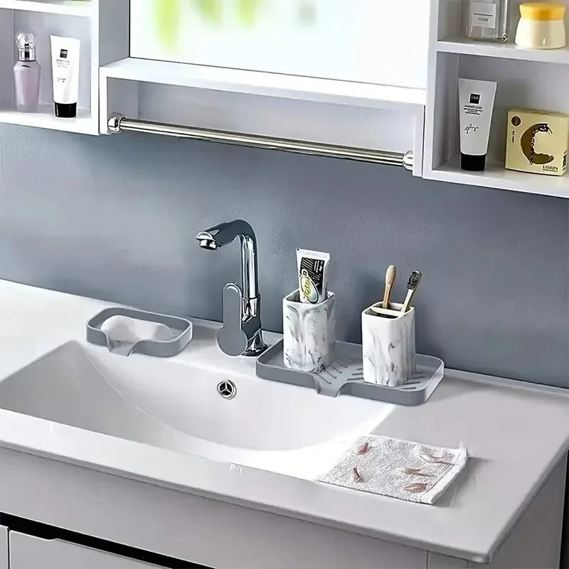 Silicone Faucet Mat Sink Tray Soap Dispenser Sponge Drain Pad Sink Scrubber Brush Storage Rack Kitchen Organizer