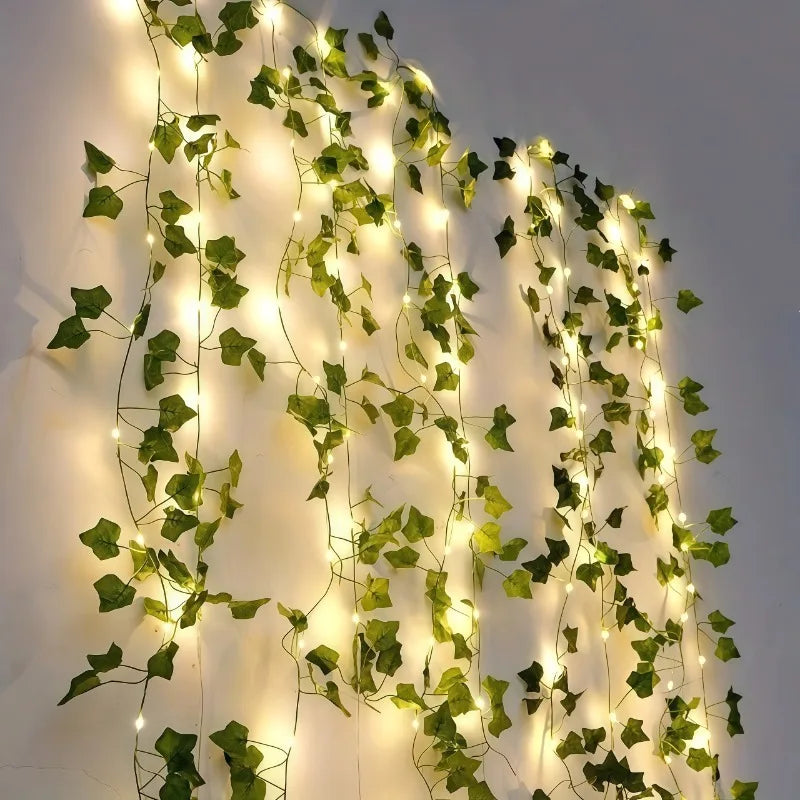 LED Green Leaf Fake Plant String Lights LED Battery Powered for Wall Room Office Birthday Home Bedroom Halloween Christmas Decor