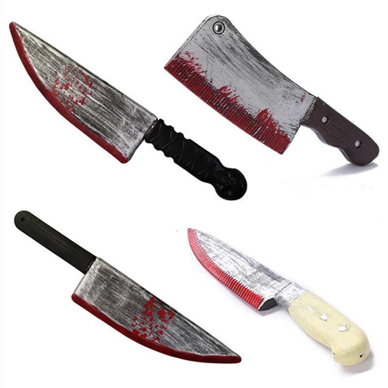 Halloween Bloody Butcher Knife Prop Scary Plastic Slasher Cleaver Knife Props for Halloween Haunted House Costume Accessories
