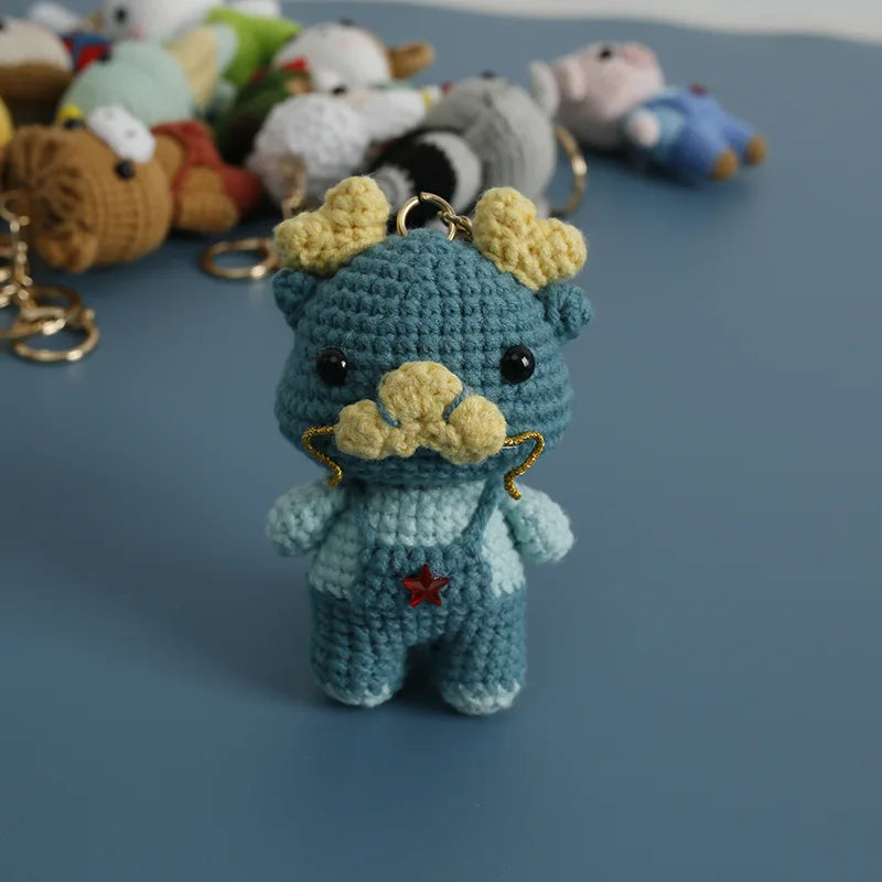 Creative Small Animal Doll Handmake Crochet Keyrings For Bag Pendant Cartoon Puppy Keychain Knitting Animal Doll Keyring Custom