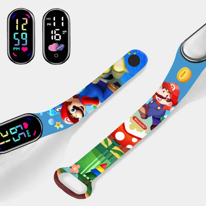 Mario Bros Digital Watch for Kids Waterproof Sport Wristband Luigi Princess Peach Yoshi Bowser Action Figures Children