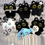 6/1pcs Cute Plush Black Cat Doll Toy Keychain Bag Pendant Charms Kawaii Keyring Accessories For Women Couples Gift