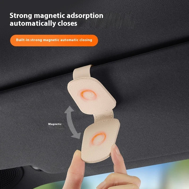 1/2Pc Sunglasses Holder Is Suitable for Car Sun Shades Magnetic Leather Sunglasses Clip and Ticket Clip Car Sunshade Accessories
