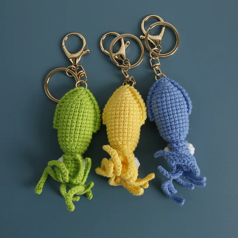 Funny Squid Series Crochet Keychain Handmaking Crochet Cute Squid Doll Keyrings For Bag Pendant Knitted Shrimp Keyrings Custom