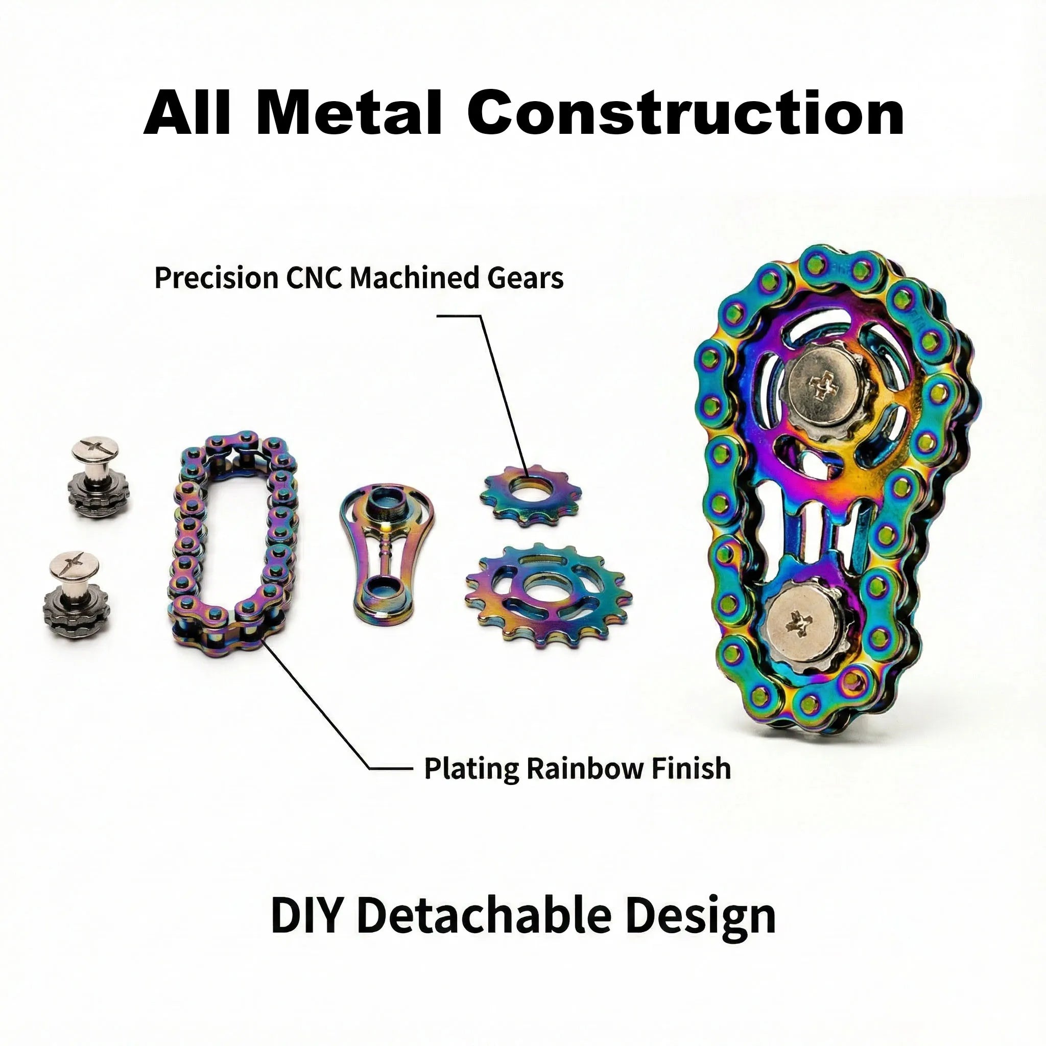 Rainbow Fidget Spinner Zinc Alloy Mechanical Bike Chain Gear Sprocket Flywheel Silent Hand Spinner Iridescent Colorful Stress