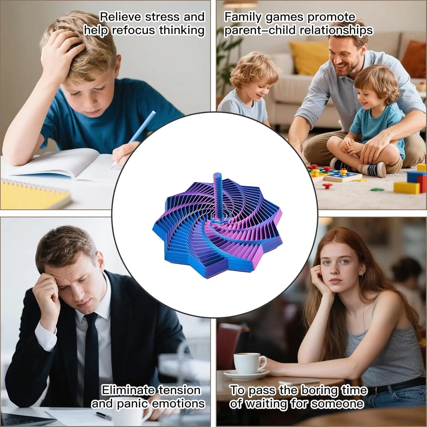 3D Printed Expanded Sensory Fidget Star,Easy-Grip Handles, Whirling Spiral Hexagon Spinner for Stress (Red and Blue,4.64in)