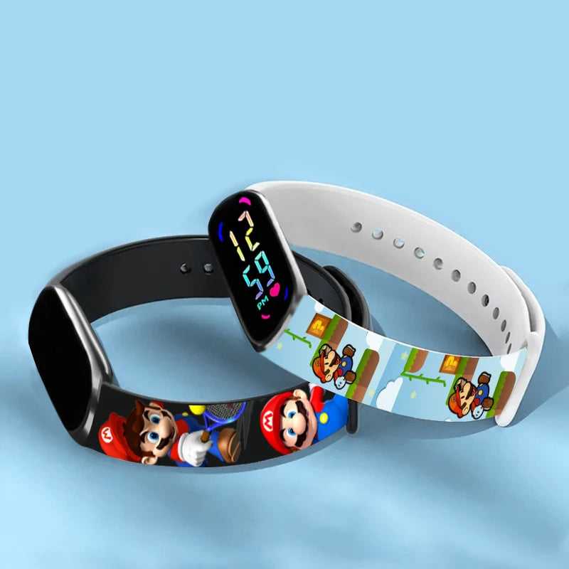 Mario Bros Digital Watch for Kids Waterproof Sport Wristband Luigi Princess Peach Yoshi Bowser Action Figures Children