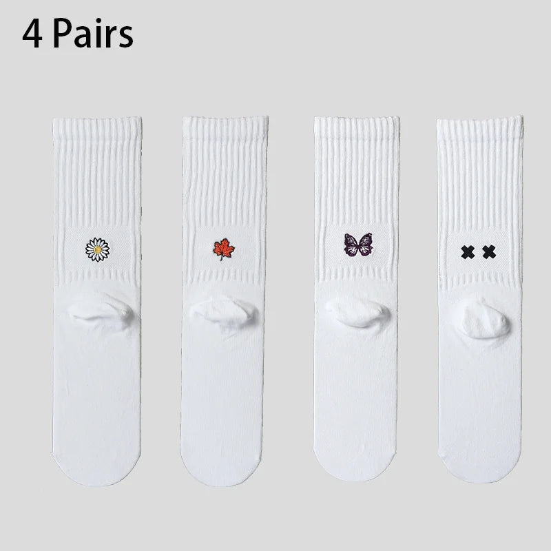 4 Pairs Men's Cotton Work Socks Long Running Breathable Ankle Crew Socks Casual Socks for Men Cycling Socks