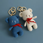 Cute Small Bear Doll Keychain For Couple Gifts Handmaking Crochet Cartoon Bear Keychain Knitting Animal Doll Custom Accessories
