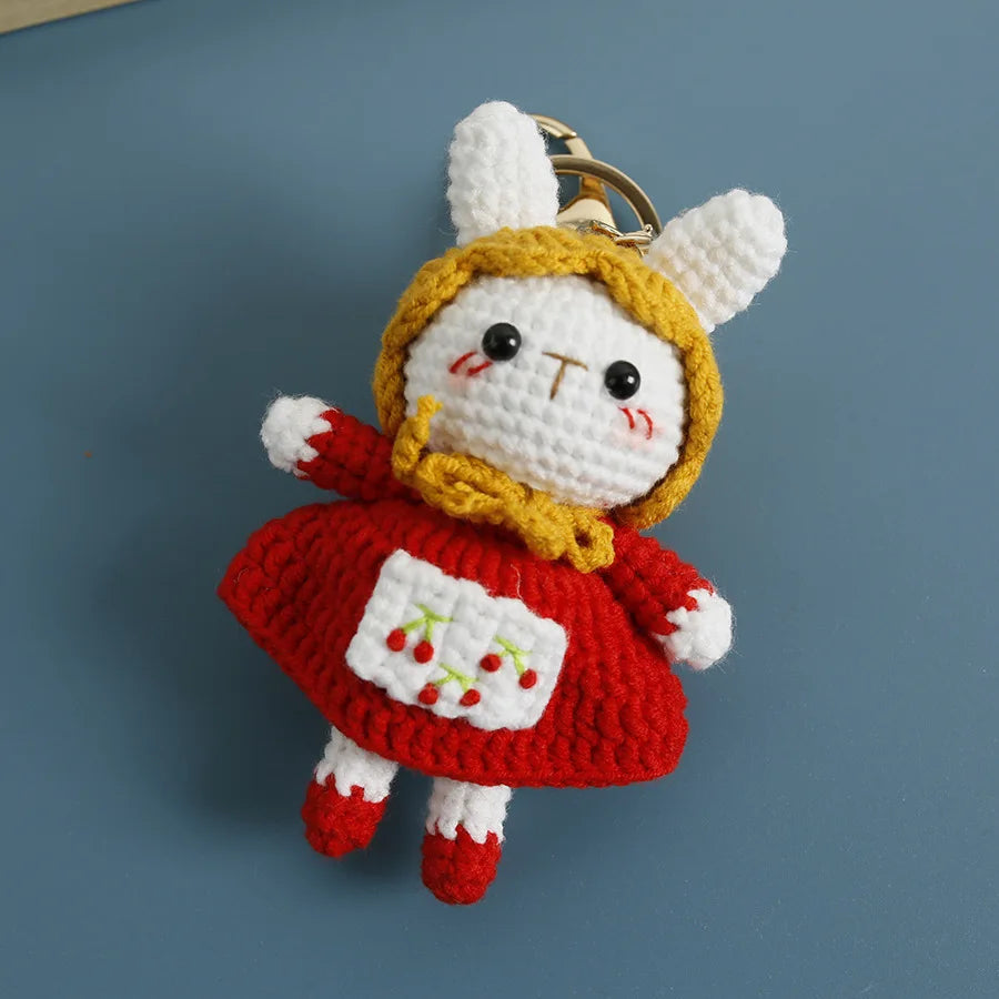 Cute Mushroom Rabbit Crochet Keychains Handmaking Crochet Cartoon Rabbit Doll Keyring For Bag Pendant Knitted Animal Doll Custom