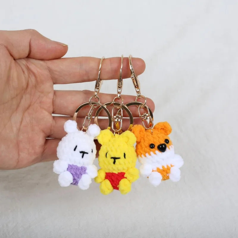 Mini Animal Doll Series Crochet Keychain Knitted Small Rabbit Doll Keyrings Mini Puppy Cute Keychain Wholesale Custom Accessory