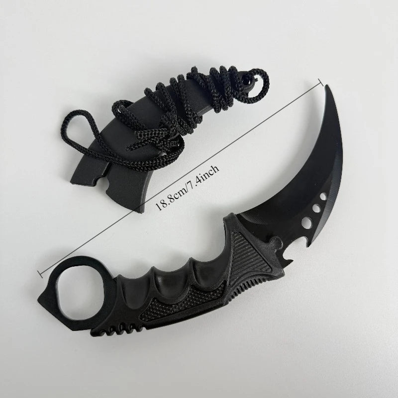 18.8cm Night Talon Knife Metal Model with Sheath Outdoor Training Alloy Karambit Safety Cosplay Prop Black Claw Knives Toys Boys