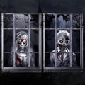 Halloween Ghost Curtains Decorations, 2 Pack, Window Silhouettes, Horror Little Girl and Boy Window Cover Indoor Decor（Kids