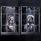 Halloween Ghost Curtains Decorations, 2 Pack, Window Silhouettes, Horror Little Girl and Boy Window Cover Indoor Decor（Kids
