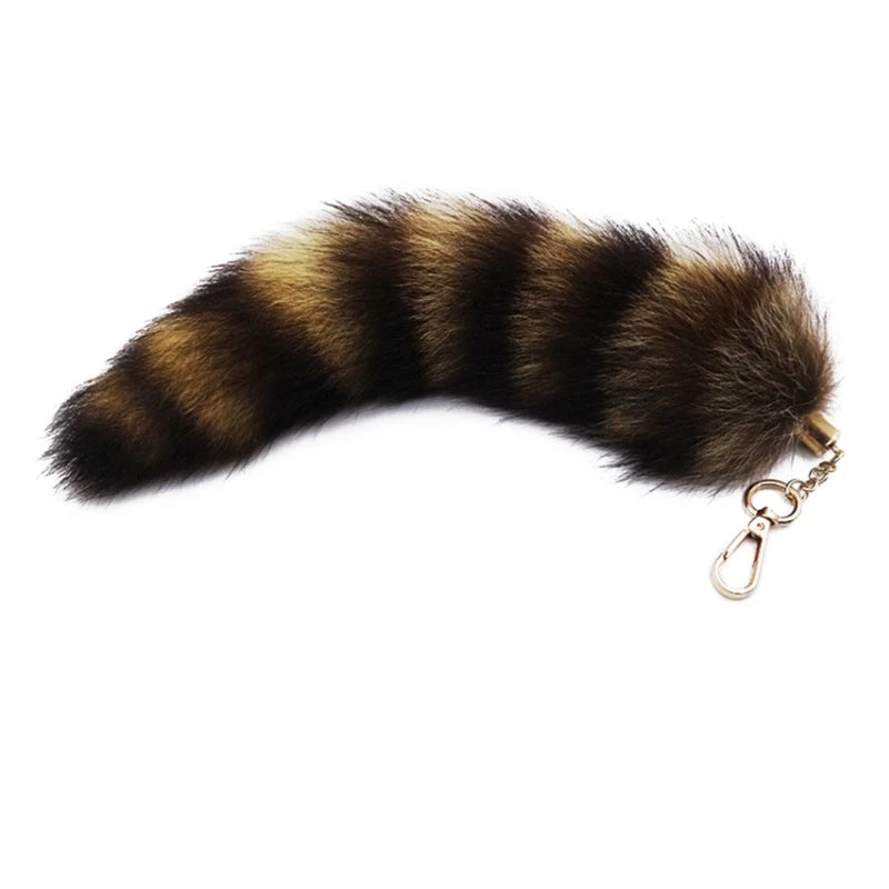 25cm Cute Fox-Racoon Tail Keychain Fur Pendant Key-Chain Bags Charm Keys-Holder Couple Keyrings for Backpack Car Decoration