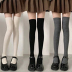 1/3/6 Pairs Women Classic Striped Knee High Stockings Fashionable Versatile Black White Gray Solid Color Comfortable Stockings ﻿