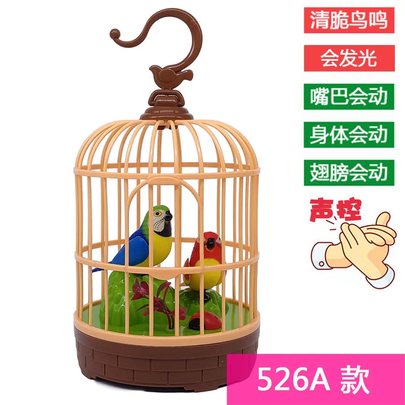Simulated voice controlled toy bird cage, fake bird, electric ornament that senses calls and moves, parrot decoration