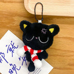 Cute Mini Black Cat Pendant Keychain Cartoon Plush Kitten Doll Charms With Beaded Chain Cuddly Black Kitten For Boys Girls Gifts