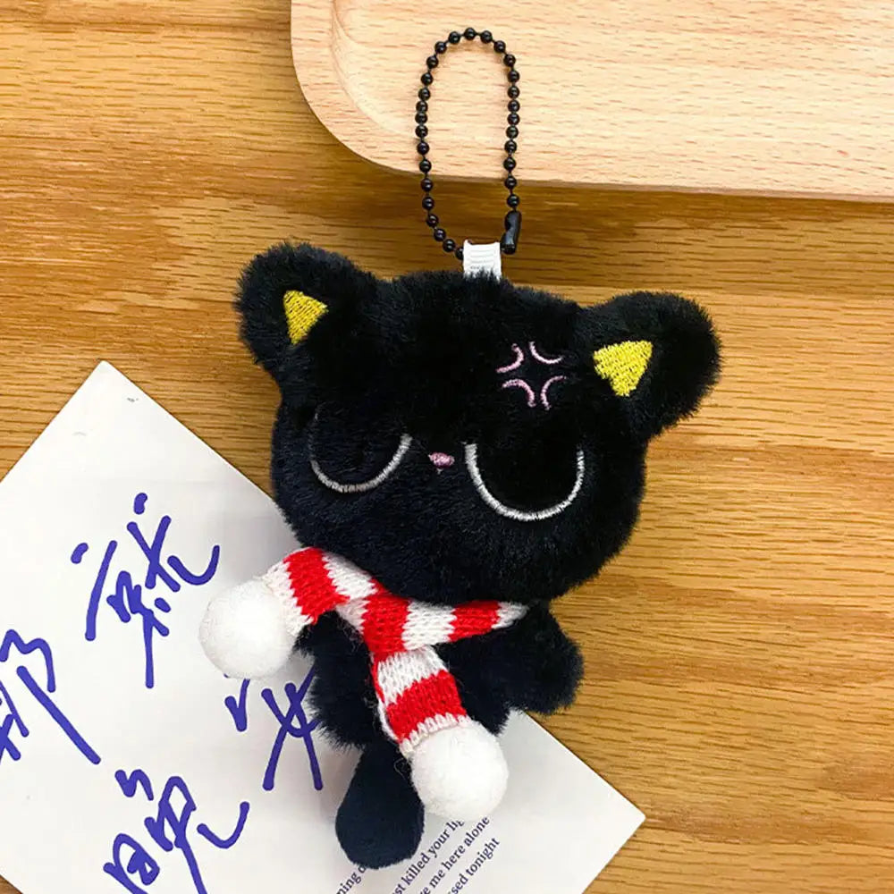 Cute Mini Black Cat Pendant Keychain Cartoon Plush Kitten Doll Charms With Beaded Chain Cuddly Black Kitten For Boys Girls Gifts
