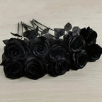 5/10pcs Artificial Black Roses for Home Decor, Long Stem Fake Flowers No Vase, Wedding Halloween Party Table Centerpiece