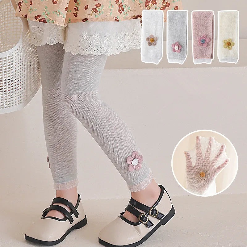 Girls Leggings Kids Hollow Out Pants Summer Children's Clothing Pencil Pants Flower Trousers Korean Style