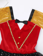 Kids Girls Circus Ringmaster Costume Halloween Cosplay Sequin Mesh Tulle Tutu Dress Carnival Party Stage Performance Dancewear