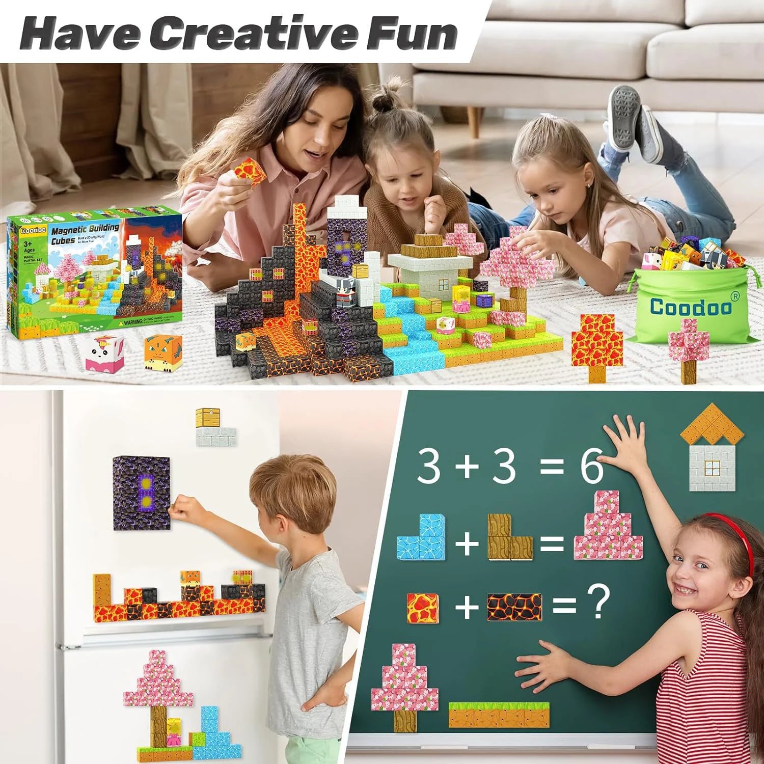 Sensory Montessori Stacking Cubes Construction Set Magnetic Building Blocks Magnet Cube Mine Set Toys Birthday Gift