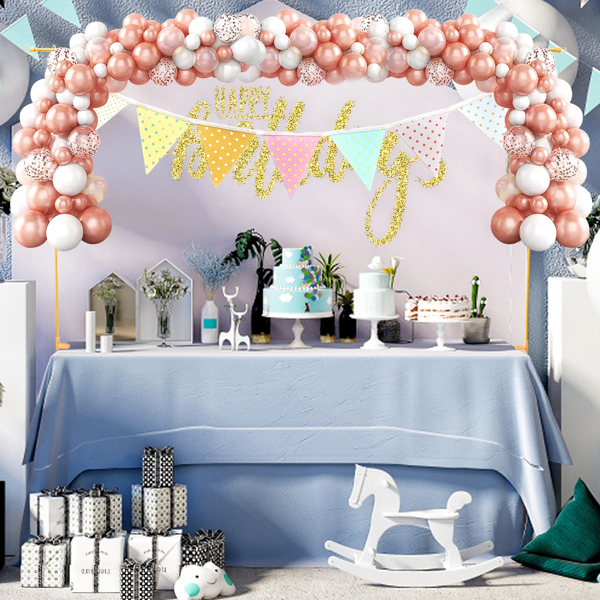 Over The Table Rod Stand Adjustable Balloon Arch Stand Flower Table Arch Suitable for Birthday Party Wedding Halloween Xmas Deco