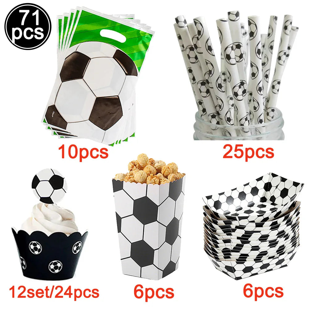 Soccer Theme Disposable Tableware Set Paper Plates Cups Napkins Tablecloth Boys Sports Football Birthday Party Decor Supplies