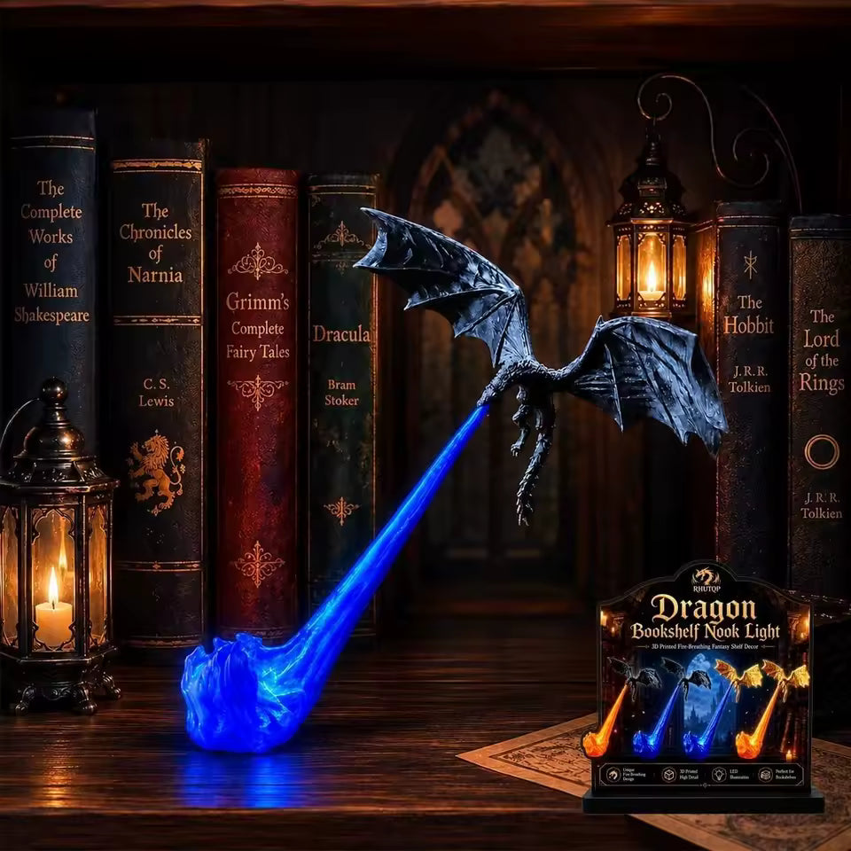 Fire Breathing Dragon Bookshelf Nook Light 3D Printed Flying Dragon Shelf Decor Lover Gift for Halloween Indoor Table Display