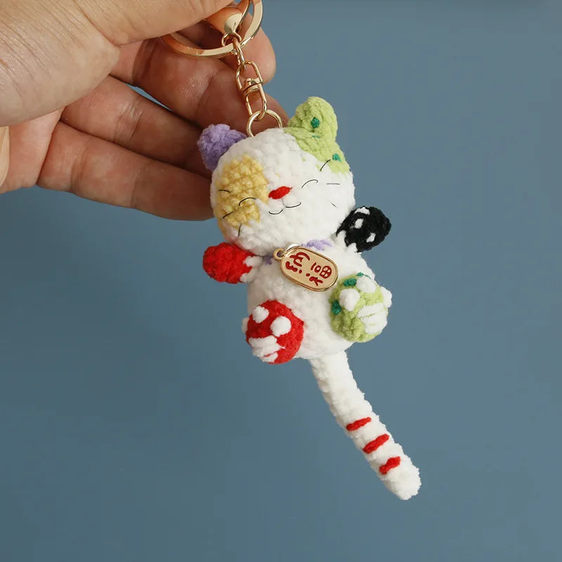 Small Cat Crochet Keychain Handmaking Crochet Cute Kitten Keyrings For Bag Pendant Knitting Animal Doll Keychain For Gift Custom