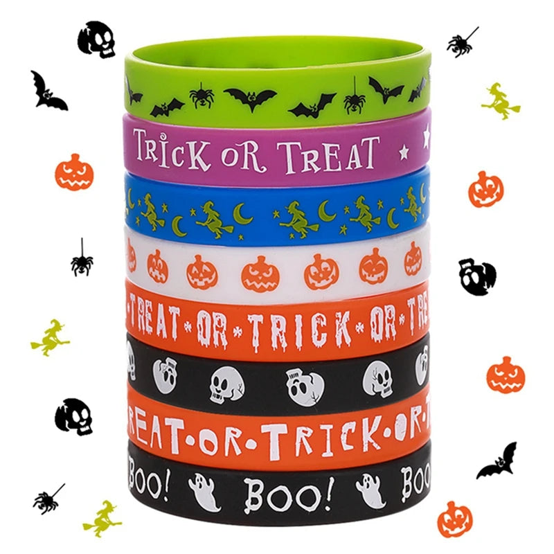 12/24PCS Silicone Bracelets Halloween Decorations Kids Wristband Pumpkin Skull Ghost Bat Halloween Party Favor Gift Bag Fillers