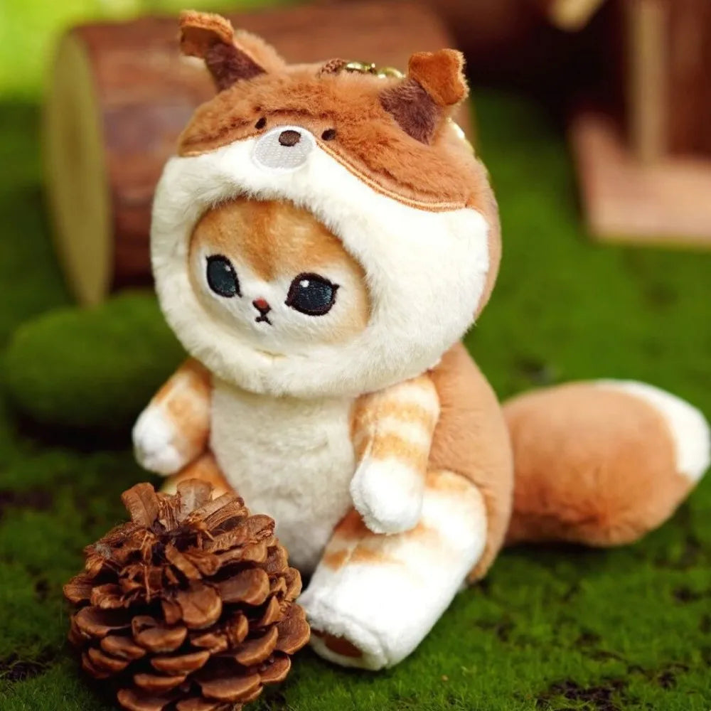 Cute Cat Disguised as a Long-Tailed Animal Plush Keychain Pendant Small Doll Gift Soft Keyring for Animal Lovers