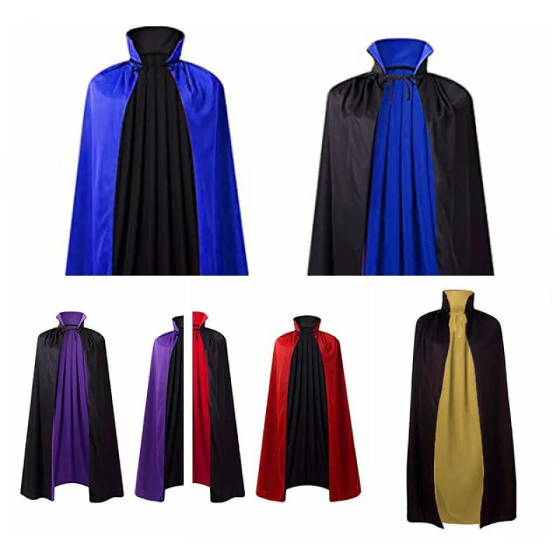 Halloween Two Tone Cape Mid Length Vampire Cloak With Stand Collar Tie Closure For Costume Party Stage Performance Unisex Adult