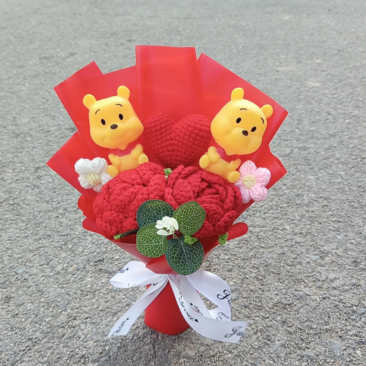 Anime Winnie the Pooh Pig Elephant Handmade Flower Bouquet Plush Doll Wedding Graduation Valentine Christmas Birthday Gifts