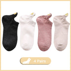 4 Pairs Lot Fashion Socks Women 2026 New Spring Cotton Color Novelty Girls Cute Heart Embroidery Casual Funny Ankle Socks Pack