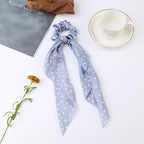 Fashion Flower Print Bow Satin Long Ribbon Ponytail Scarf Tie Scrunchies Women Girls Elastic Bands Hair Accessories
