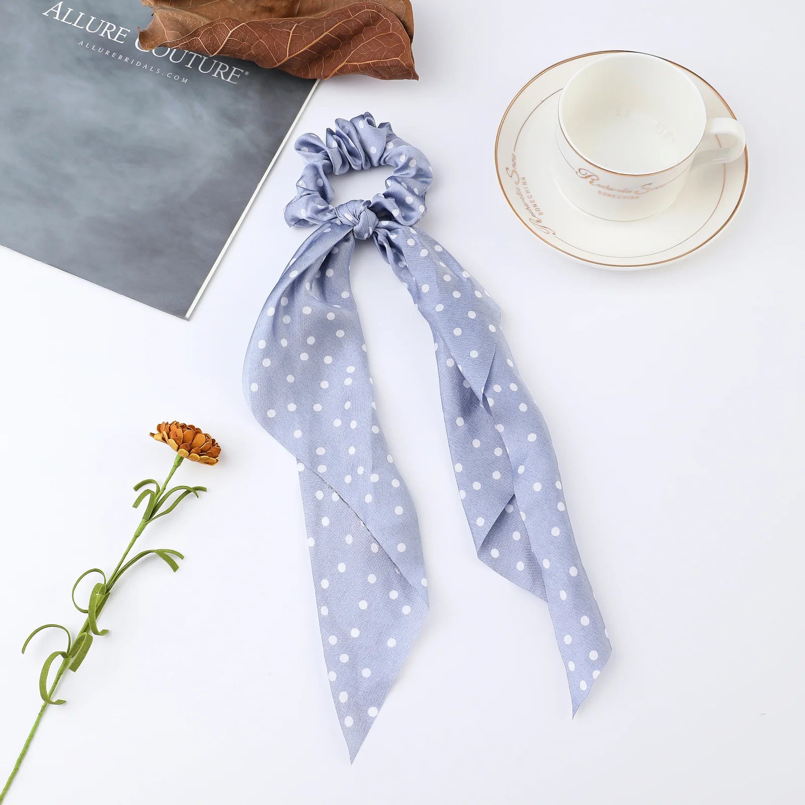 Fashion Flower Print Bow Satin Long Ribbon Ponytail Scarf Tie Scrunchies Women Girls Elastic Bands Hair Accessories