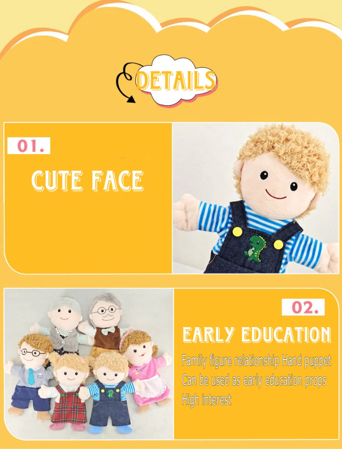25cm Sweet Family Hand Puppet Dolls Early Education Learning Stuffed Plush Toys Cospaly Hand Finger Puppets for Children Gifts