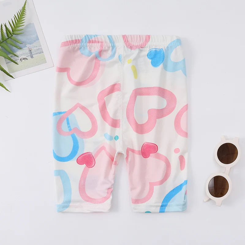 1/4/6 Pieces Girls' Seasonal Thin Sweet Cute Fashionable Printed Bottom Shorts Anti Gare Safety Pants Soft Leggings Home Pants