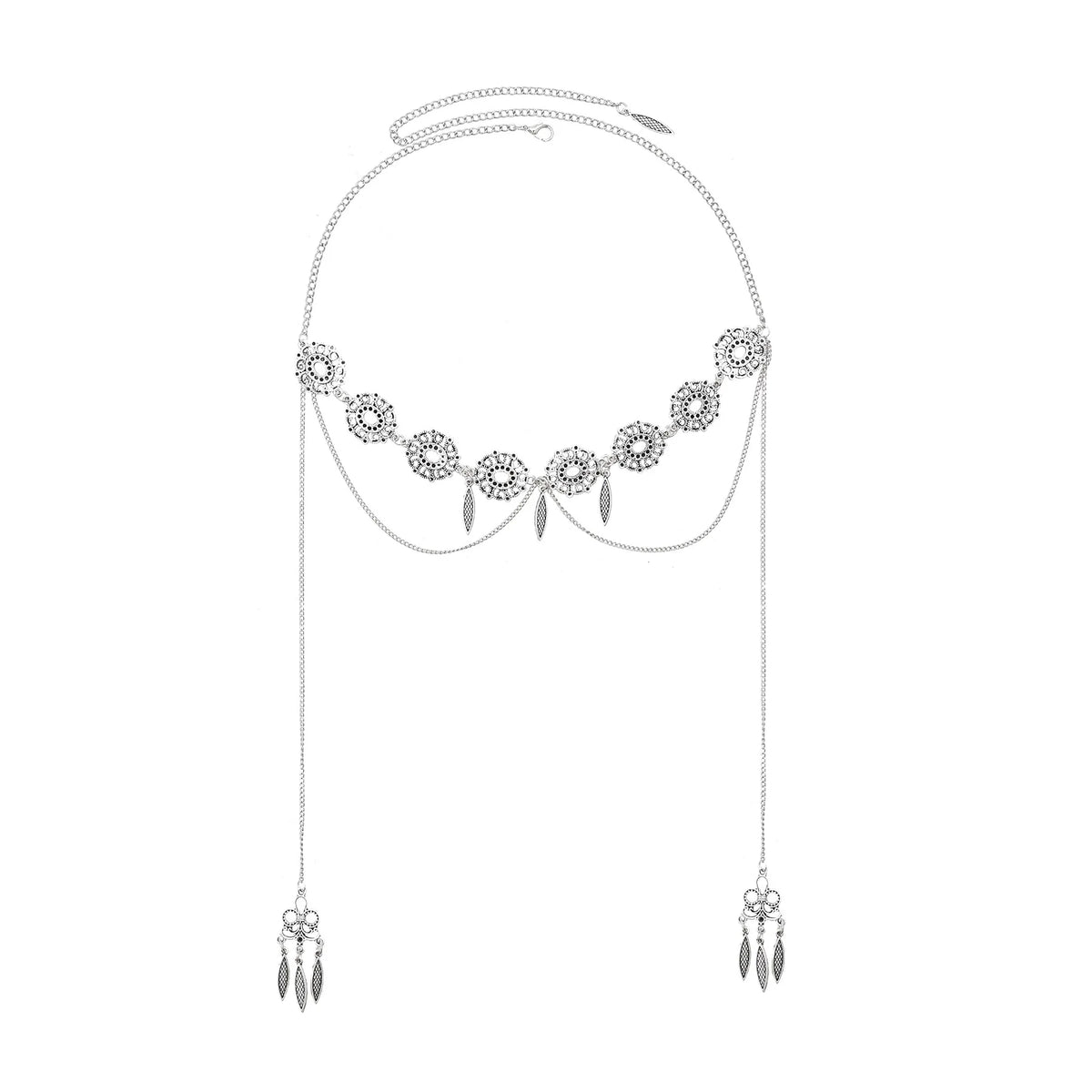 Retro Silvery Alloy Hollow Moon Pendant Forehead Headpiece for Women Boho Ethnic Indian Hippie Party Hair Accessories Jewelry