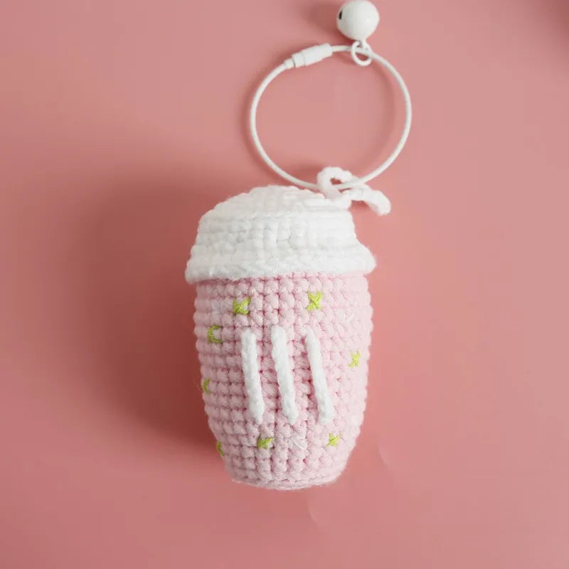 Creative Coffee Cup Crochet Keychain For Bag Pendant Cute Knitting Cup Keyrings Handmaking Knitted Keychains Custom Accessories