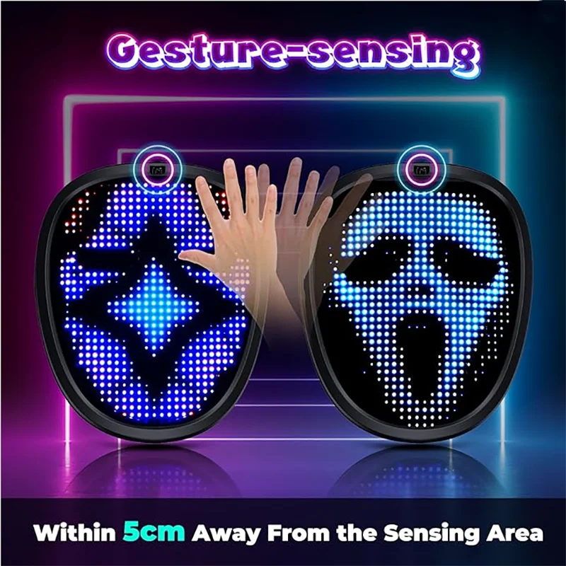 Kids LED Mask with Gesture Sensing, Children Light up Mask for Halloween Christmas Costume Cosplay Birthday Parties Party
