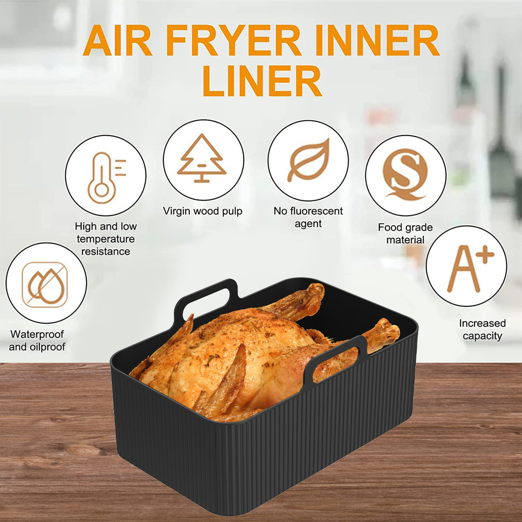 2Pcs Air Fryer Silicone Pot Air Fryer Liner Heat Resistant Air Fryer Silicone Basket Rectangle Baking Pan for Oven Microwave