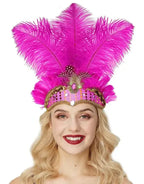 Women Carnival Crystal Crown Feather Headpieces 1920s Flapper Headband Show Girl Feather Headdress Mardi Gras Accessories