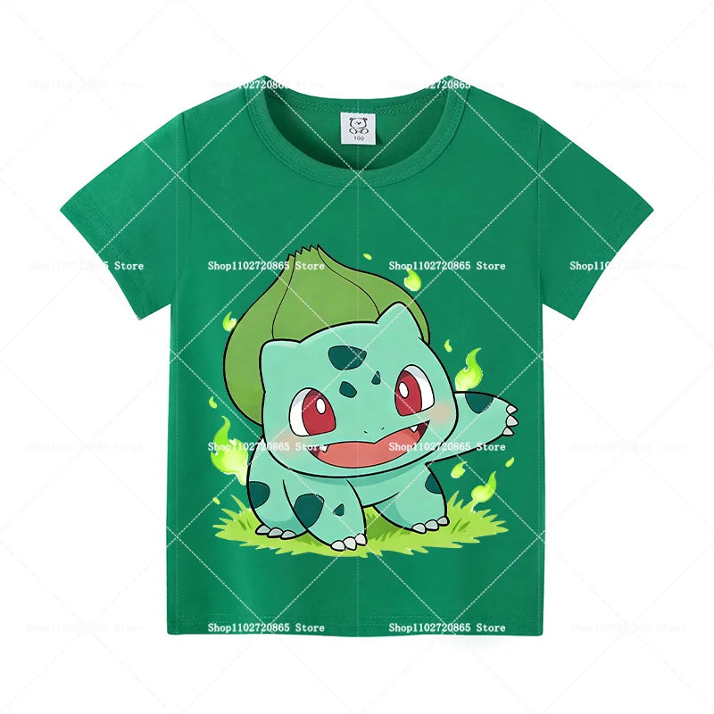 Pokemons Cotton T-Shirt Pikachu Eevee Cartoon Anime Tees Classic Game Fashion Printed Tops Summer Breathable Casual Clothes Gift