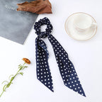 Fashion Flower Print Bow Satin Long Ribbon Ponytail Scarf Tie Scrunchies Women Girls Elastic Bands Hair Accessories