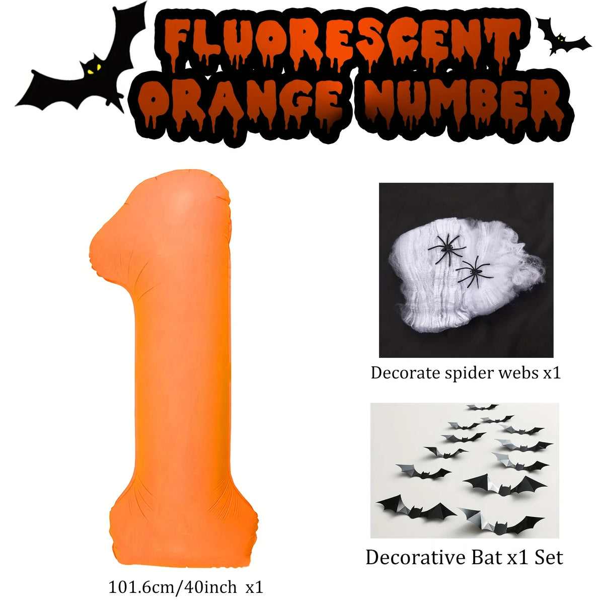 40 inch Orange Number 0-9 Balloon Halloween Horror Theme Birthday Balloon Set Spider Web Bat Festival Decoration Photo Props